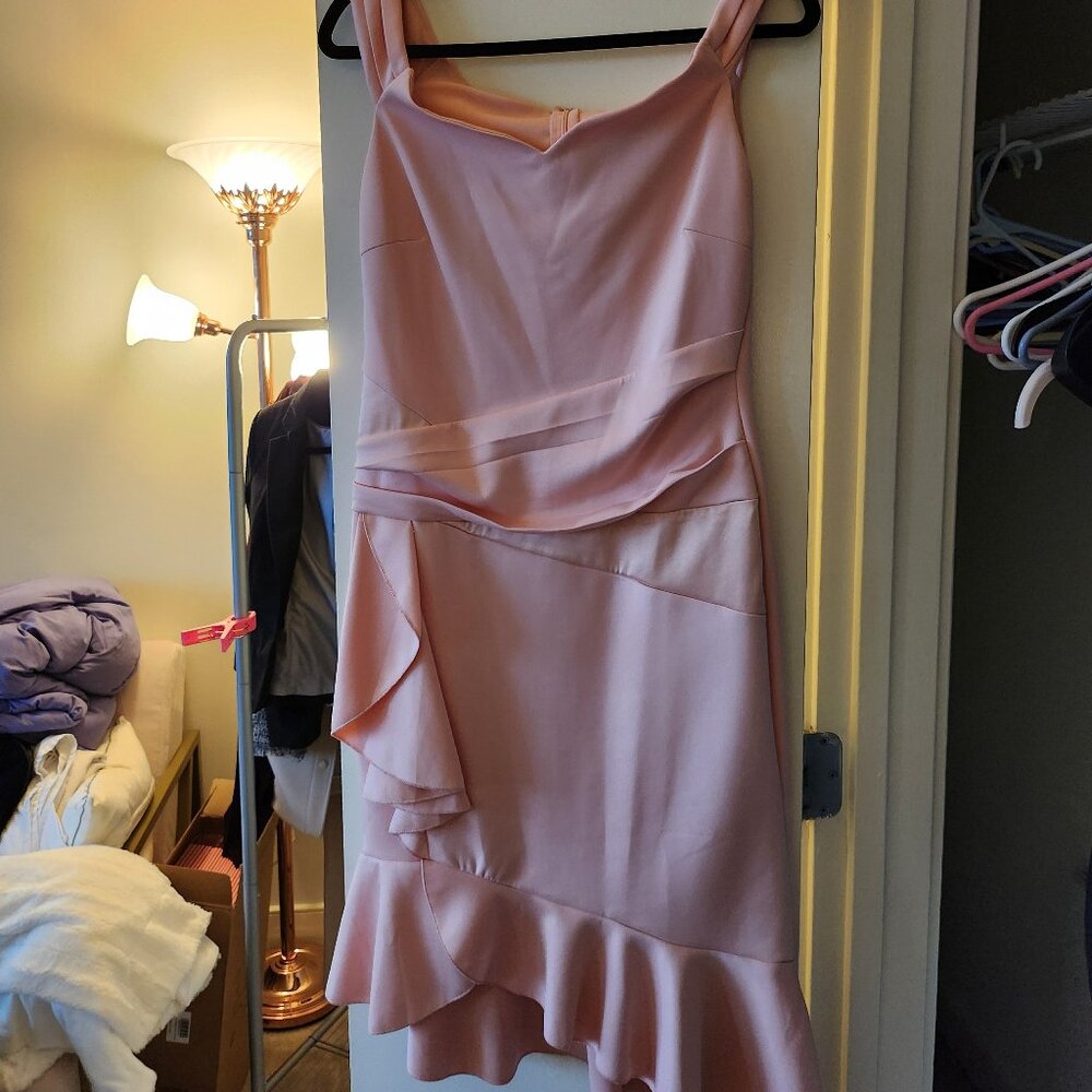 Pink Faux Mermaid Ruffle Sleeveless Cocktail Bodycon Midi Dress